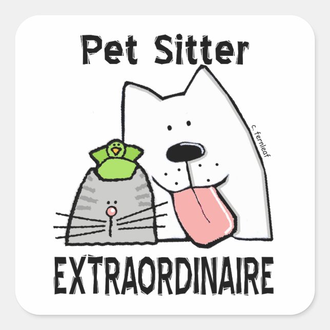 Sticker Carré Petits animaux attendent Sitter Extraordinaire (Devant)