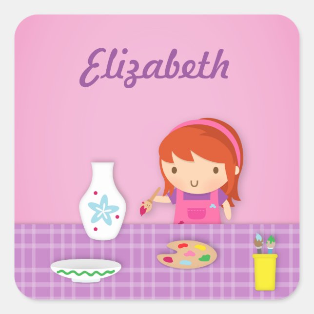 Sticker Carré Petits Enfants Poterie Peinture Arts Pour Les Fill (Devant)