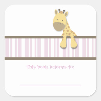 Sticker Carré Petits ex-libris de girafe {rose} |
