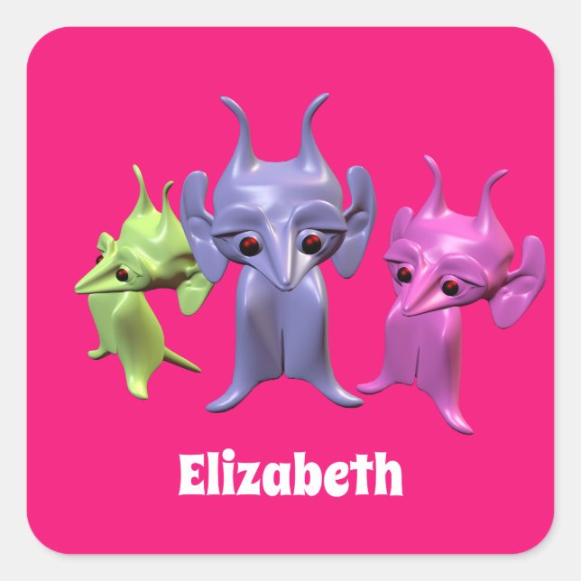 Sticker Carré Petits Martiens, personnalisés pour les enfants. (Devant)