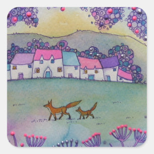 Sticker Carré Petits renards