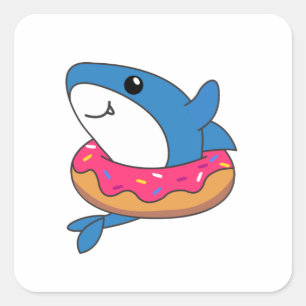 Sticker Carré Petits requins Animaux Amusants Dans Le Requin À D