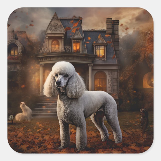 Sticker Carré Peur Halloween caniche (Devant)