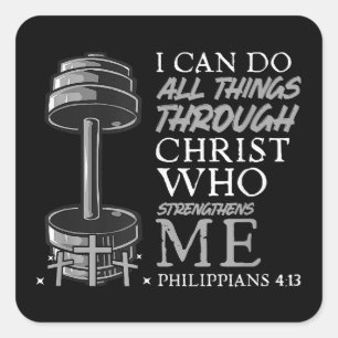 Sticker Carré Peut Faire Tout Weightlifter Gym Bible chrétienne