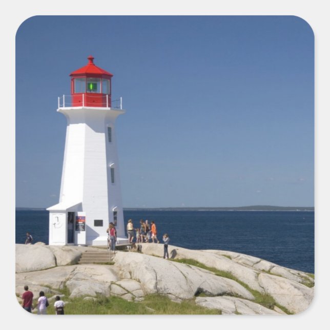 Sticker Carré Phare à Peggy's Cove, Nouvelle-Écosse, Canada. (Devant)