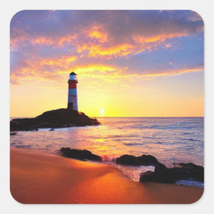 Sticker Carré Phare au coucher du soleil