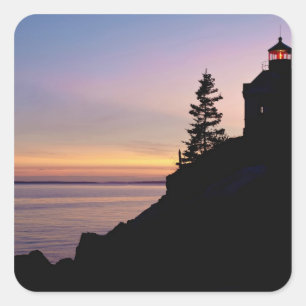 Sticker Carré Phare de Bass Harbor sur l'île du Mont Desert,