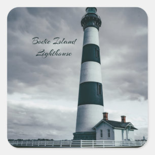 Sticker Carré Phare de Bodie Island noir et blanc