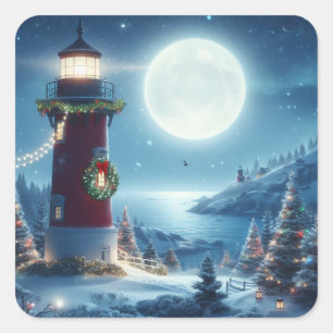 Sticker Carré Phare de Noël nautique