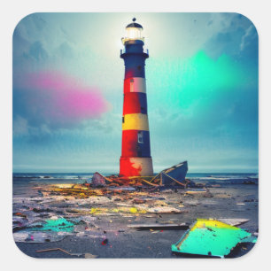 Sticker Carré Phare Dilapidé en épave colorée