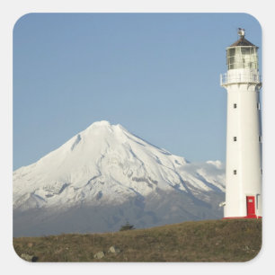 Sticker Carré Phare du cap Egmont et mont Taranaki / Mt