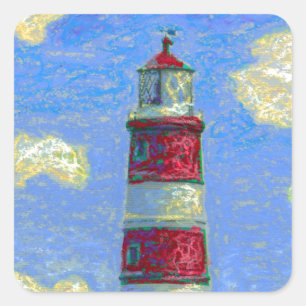 Sticker Carré Phare Pastel et champs de lavande