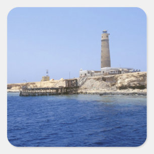 Sticker Carré Phare sur les îles Brother, mer Rouge, Égypte