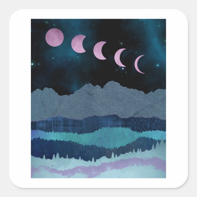 Sticker Carré Phases de lune rose Paysage (Devant)