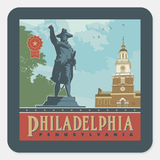 Sticker Carré Philadelphie, PA | Indépendance (Devant)