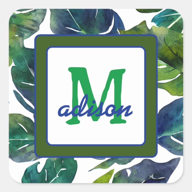 Sticker Carré Philodendron vert Feuille Foliage Botanique (Devant)