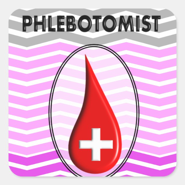 Sticker Carré Phlebotomiste rose Chevron goutte de sang (Devant)