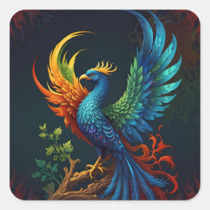 Sticker Carré Phoenix Motif d'oiseaux coloré