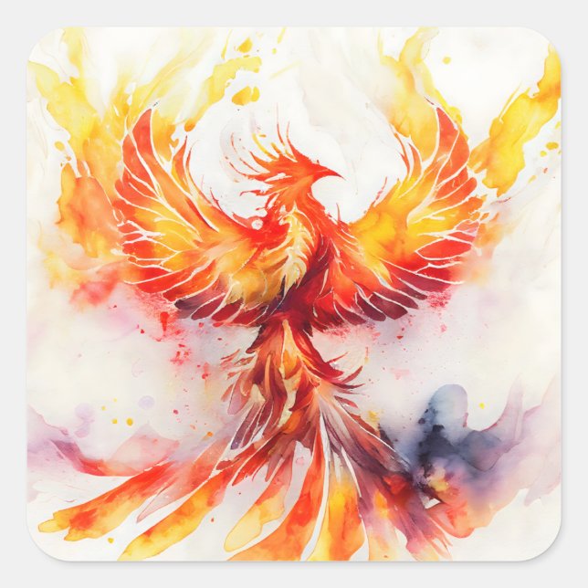 Sticker Carré Phoenix Spreading it's Wings Rising from the Ashes (Devant)