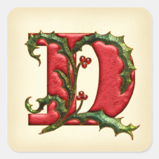 Sticker Carré Phoques d'enveloppe de Noël Holly Monogram D