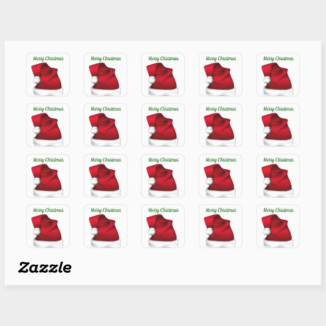 Sticker Carré Phoques d'enveloppe de Santa Hat (Feuille)