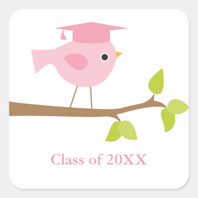 Sticker Carré Phoques d'enveloppes de graduation d'oiseaux roses (Devant)