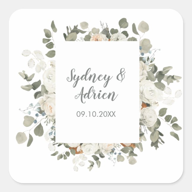 Sticker Carré Phoques d'enveloppes Mariages florales d'hiver (Devant)
