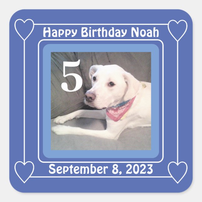 Sticker Carré Photo Anniversaire de Chien Chien Mignonne Numéro  (Devant)