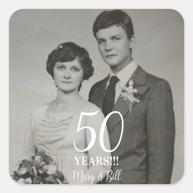 Sticker Carré photo anniversaire de mariage personnalisée modern (Devant)