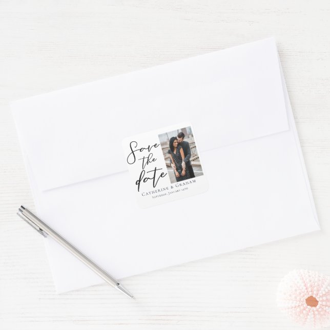 Sticker Carré Photo chic de couple moderne, Save the Date (Enveloppe)