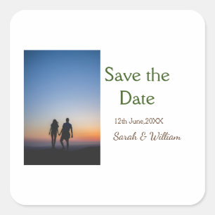 Sticker Carré Photo classique blanc élégant typographie mariage 