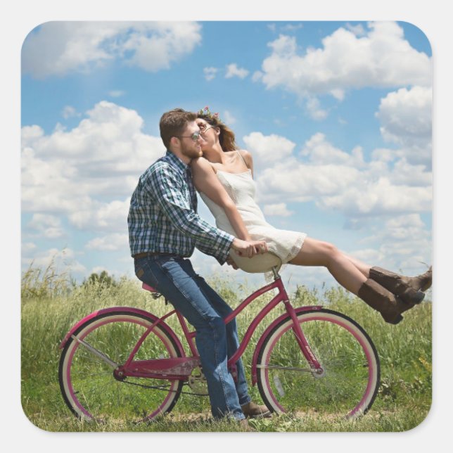 Sticker Carré Photo Couple personnalisée (Devant)