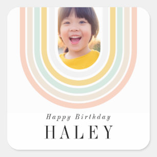 Sticker Carré Photo d'anniversaire Rainbow moderne