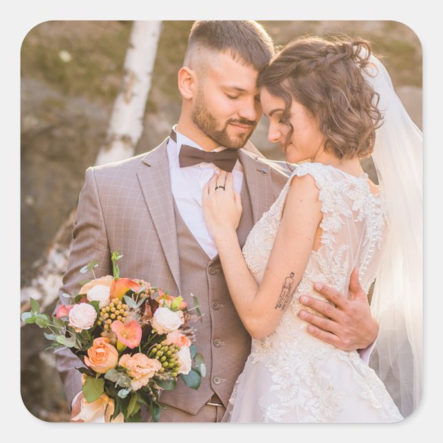 Sticker Carré Photo de couple personnalisé sur mesure (Devant)