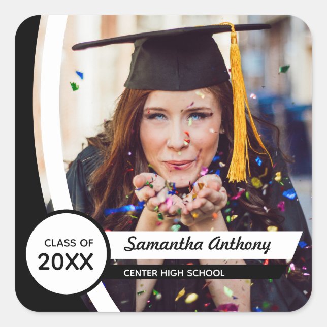 Sticker Carré Photo de graduation de Black Curved Frame (Devant)