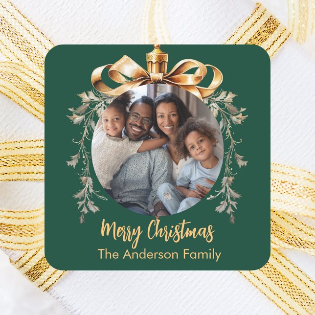 Sticker Carré Photo de la famille de l'or vert de Noël (Créateur téléchargé)