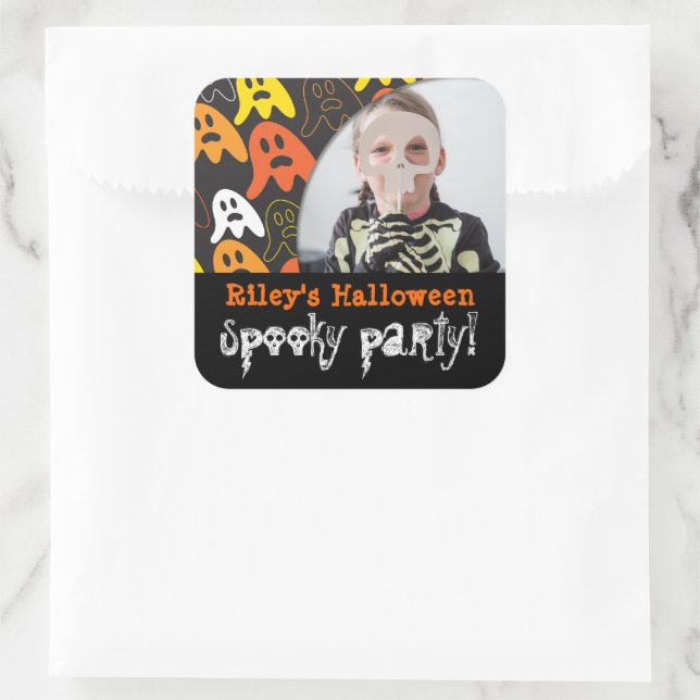Sticker Carré Photo de la fête d'Halloween de l'enfant de Ghosts (Sac)