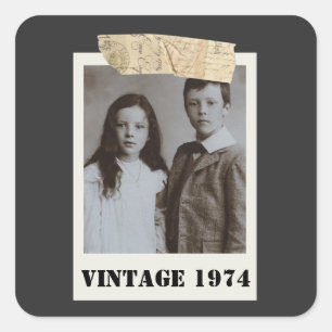 Sticker Carré Photo de l'enfance personnalisée et année vintage