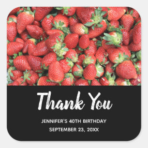 Sticker Carré Photo de Merci Red Juicy Strawberries