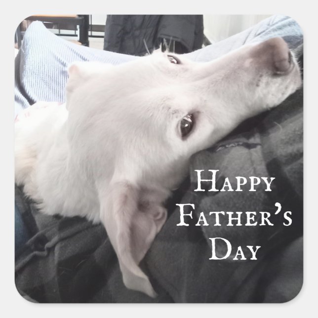 Sticker Carré Photo de mignon chien avec papa Happy Fête des pèr (Devant)