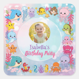 Sticker Carré Photo de sirène sous la mer 1er anniversaire