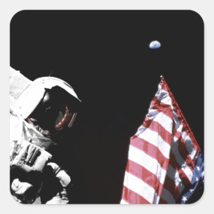 Sticker Carré Photo du drapeau américain astronaute NASA Apollo 