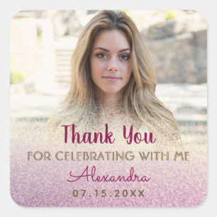 Sticker Carré Photo Girl Anniversaire Merci
