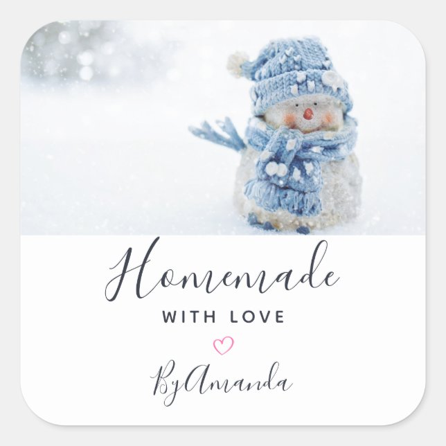 Sticker Carré Photo maison avec amour d'un mignon bonhomme de ne (Devant)
