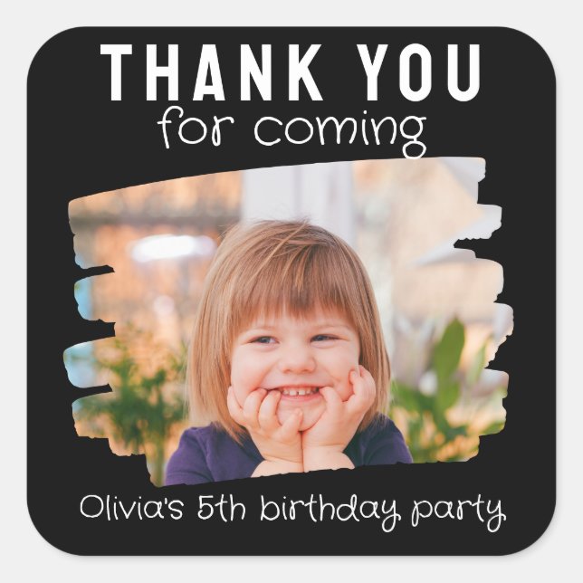 Sticker Carré Photo mignonne Anniversaire de enfant Parti Merci  (Devant)