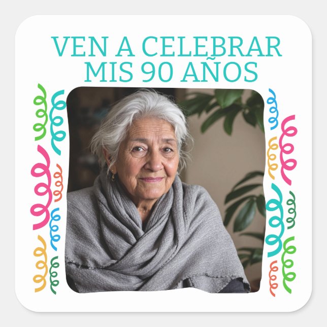 Sticker Carré Photo Personalizada Mis 90 Años Fiesta (Devant)
