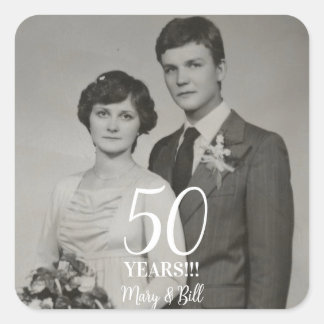 Sticker Carré photo personnalisé d'anniversaire de mariage moder