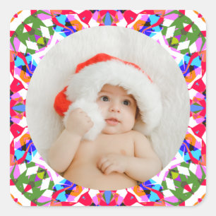 Sticker Carré Photo personnalisé Joyeux Noël Moderne Coloré