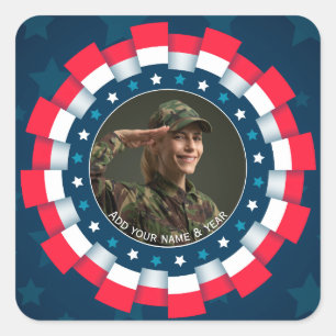 Sticker Carré Photo personnalisé USA Militaire, Bordure de ruban