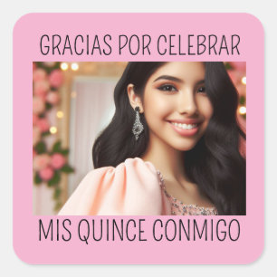 Sticker Carré Photo personnalisée 15e anniversaire Mis Merci de 